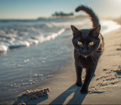 Black Cat on Huntington Beach